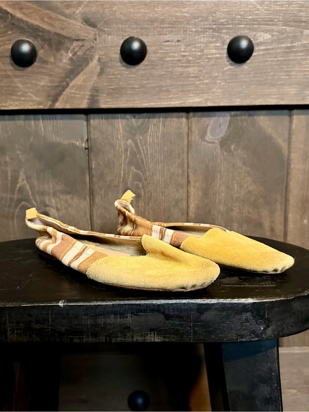 Latigo Bettie leather and canvas flats - saffron weave - size 8